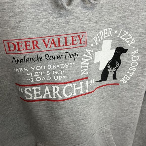 Deer Valley Avalanche Rescue Dogs Search Team Hoodie Pullover Blue 84 Large VGC - Picture 3 of 8